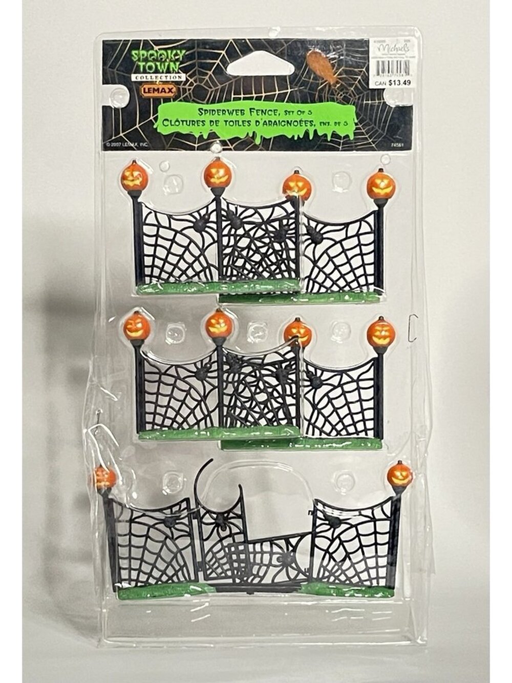 Lemax Spooky Town Spiderweb Fence 74581 Set of 5 Halloween Village 2009 Pumpkins